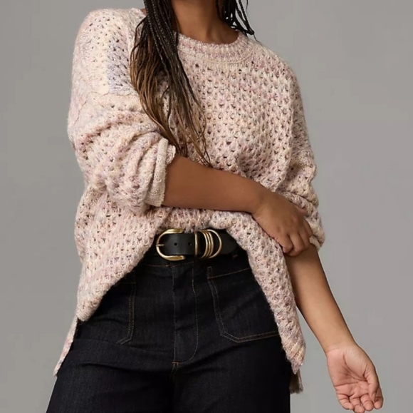 Anthropologie Oversized Mesh Open Knit Stitch Cotton Blend Sz S Sweater - Picture 1 of 13